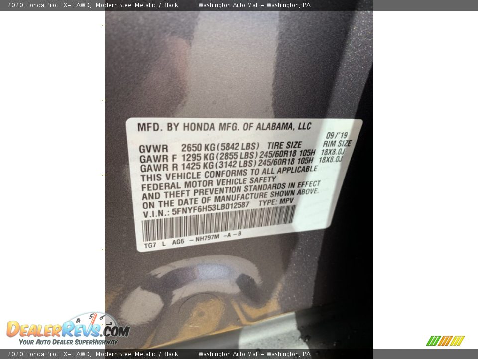 2020 Honda Pilot EX-L AWD Modern Steel Metallic / Black Photo #9