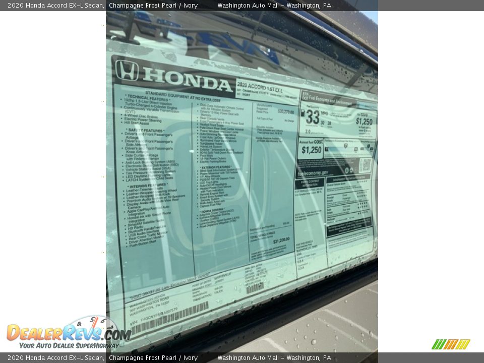 2020 Honda Accord EX-L Sedan Window Sticker Photo #15