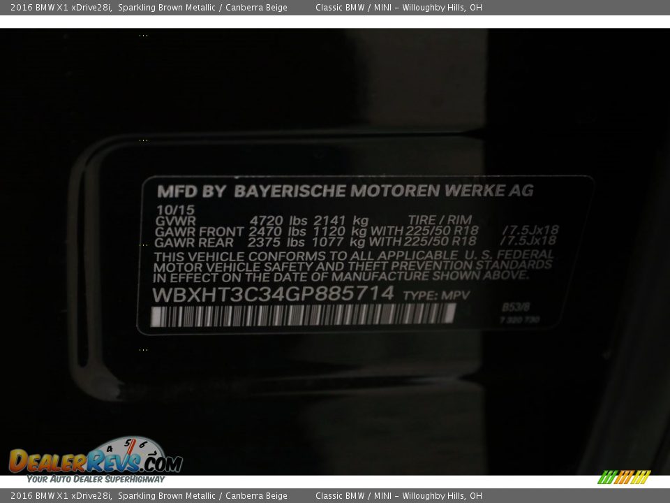 2016 BMW X1 xDrive28i Sparkling Brown Metallic / Canberra Beige Photo #24