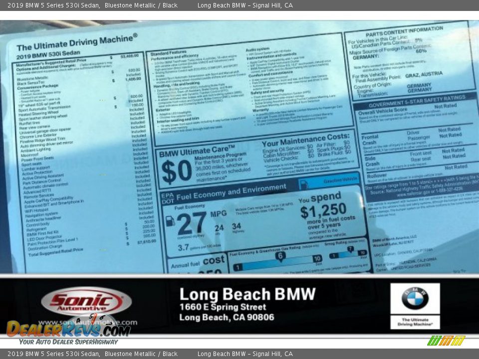 2019 BMW 5 Series 530i Sedan Bluestone Metallic / Black Photo #10