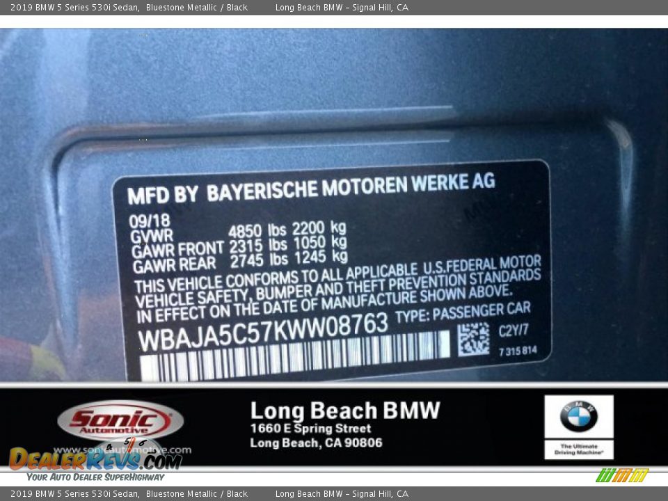 2019 BMW 5 Series 530i Sedan Bluestone Metallic / Black Photo #11