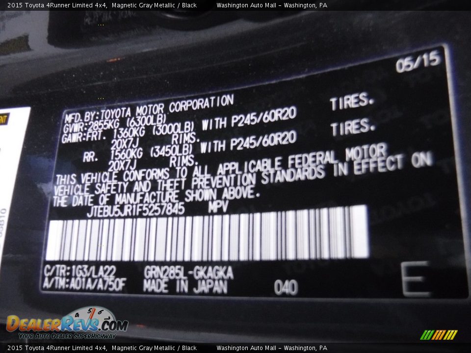 2015 Toyota 4Runner Limited 4x4 Magnetic Gray Metallic / Black Photo #29