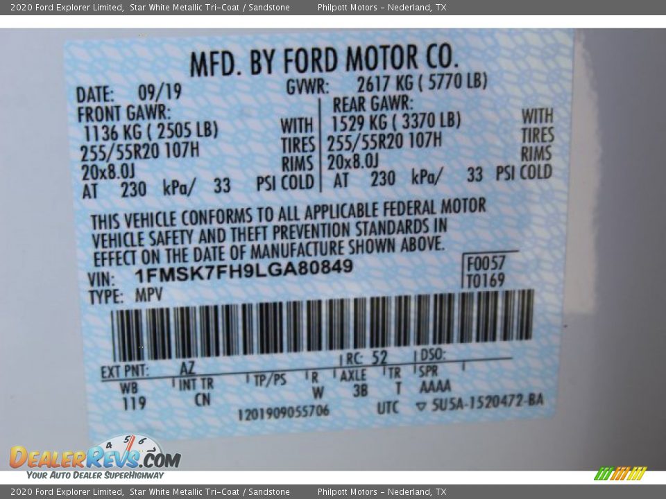 2020 Ford Explorer Limited Star White Metallic Tri-Coat / Sandstone Photo #28