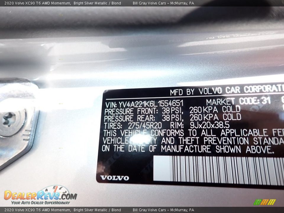 2020 Volvo XC90 T6 AWD Momentum Bright Silver Metallic / Blond Photo #11