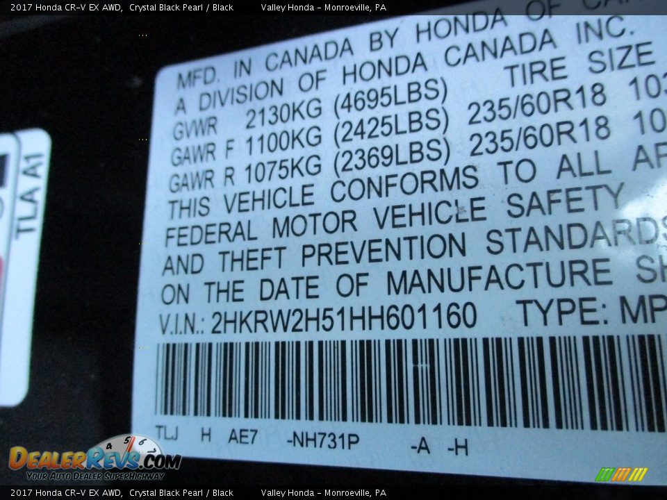 2017 Honda CR-V EX AWD Crystal Black Pearl / Black Photo #19