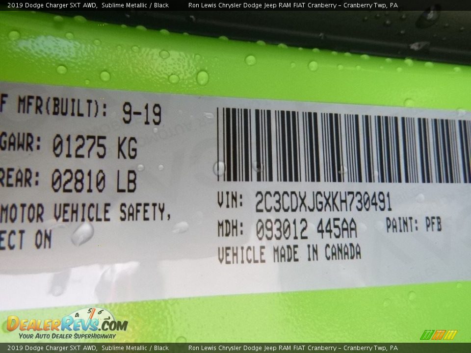 2019 Dodge Charger SXT AWD Sublime Metallic / Black Photo #14