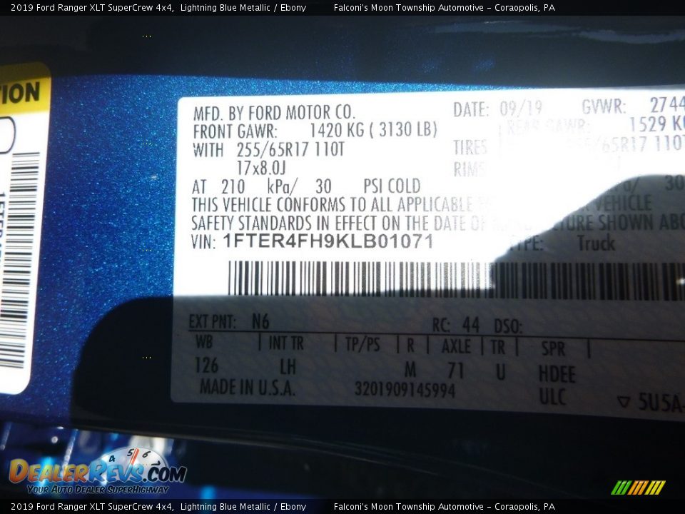 2019 Ford Ranger XLT SuperCrew 4x4 Lightning Blue Metallic / Ebony Photo #12