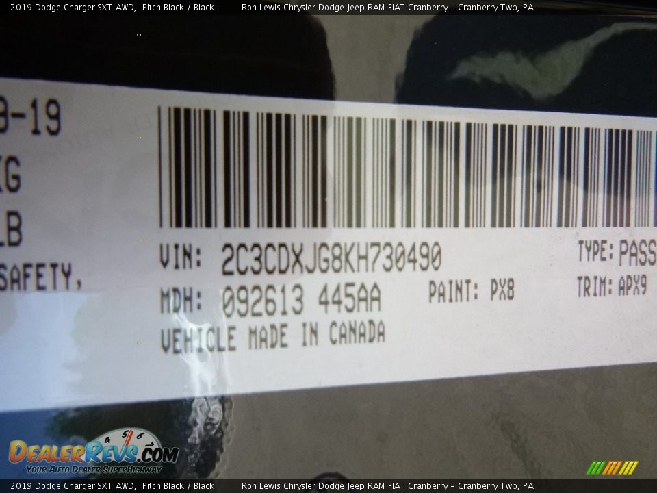 2019 Dodge Charger SXT AWD Pitch Black / Black Photo #17