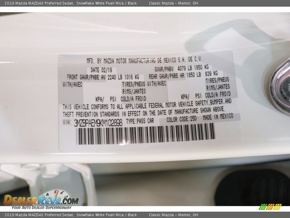 2019 Mazda MAZDA3 Preferred Sedan Snowflake White Pearl Mica / Black Photo #22