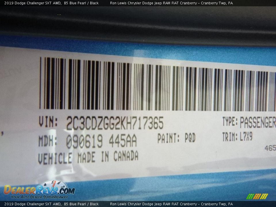2019 Dodge Challenger SXT AWD B5 Blue Pearl / Black Photo #15