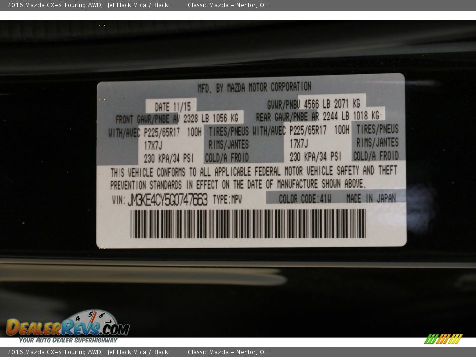 2016 Mazda CX-5 Touring AWD Jet Black Mica / Black Photo #20