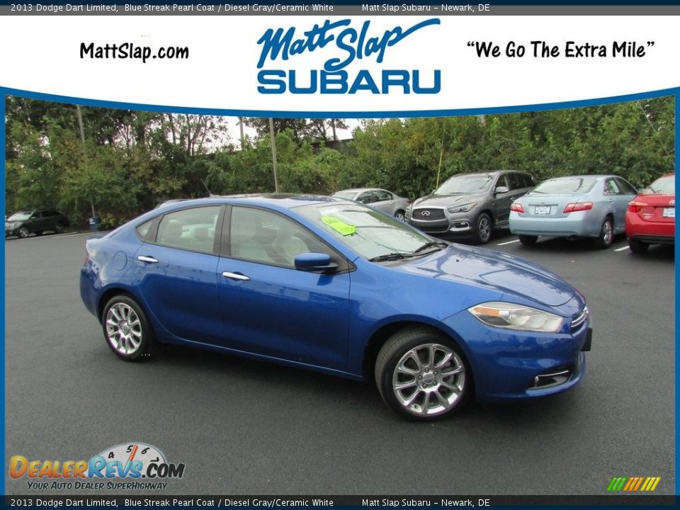 2013 Dodge Dart Limited Blue Streak Pearl Coat / Diesel Gray/Ceramic White Photo #1