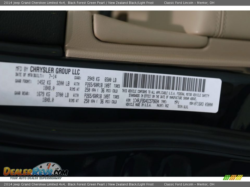 2014 Jeep Grand Cherokee Limited 4x4 Black Forest Green Pearl / New Zealand Black/Light Frost Photo #28