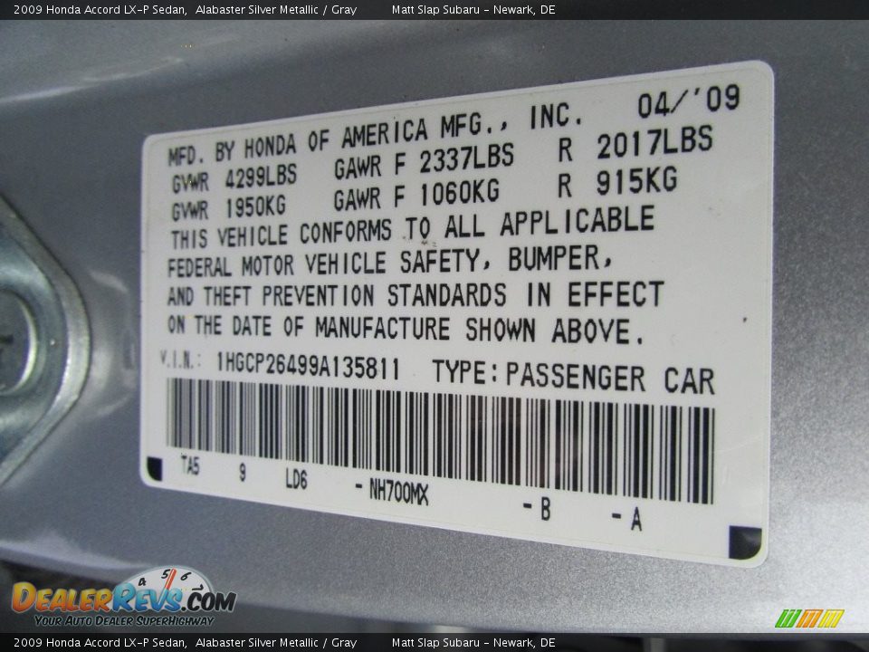 2009 Honda Accord LX-P Sedan Alabaster Silver Metallic / Gray Photo #29