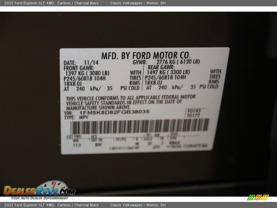 2015 Ford Explorer XLT 4WD Caribou / Charcoal Black Photo #24
