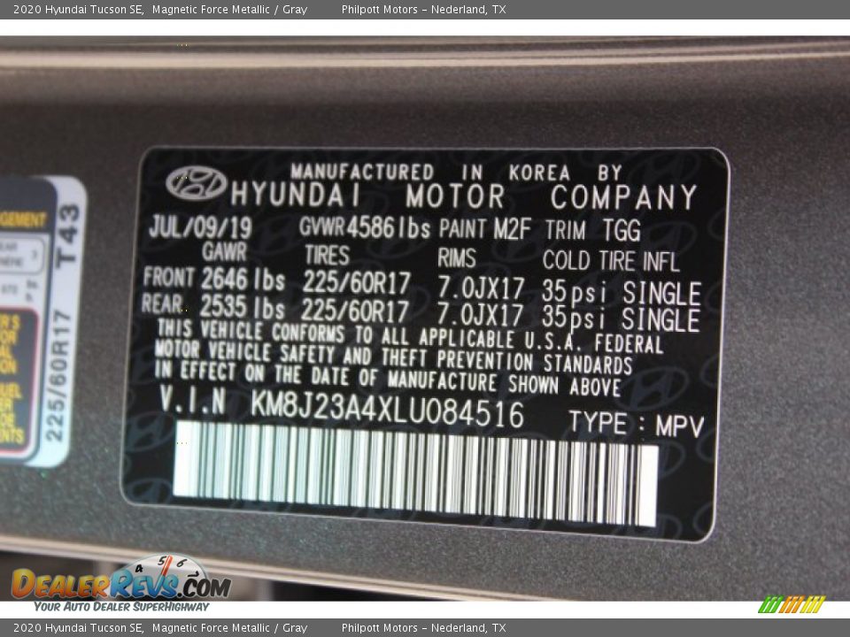 2020 Hyundai Tucson SE Magnetic Force Metallic / Gray Photo #24