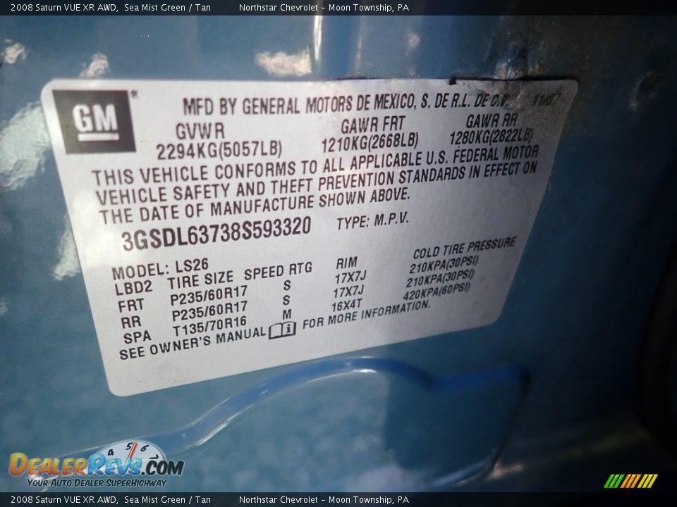 2008 Saturn VUE XR AWD Sea Mist Green / Tan Photo #14