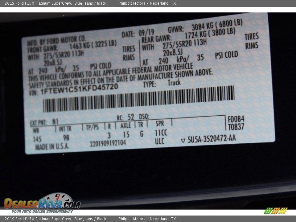 2019 Ford F150 Platinum SuperCrew Blue Jeans / Black Photo #26
