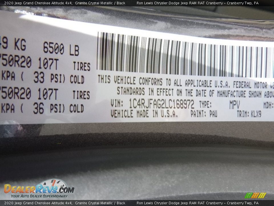 2020 Jeep Grand Cherokee Altitude 4x4 Granite Crystal Metallic / Black Photo #16