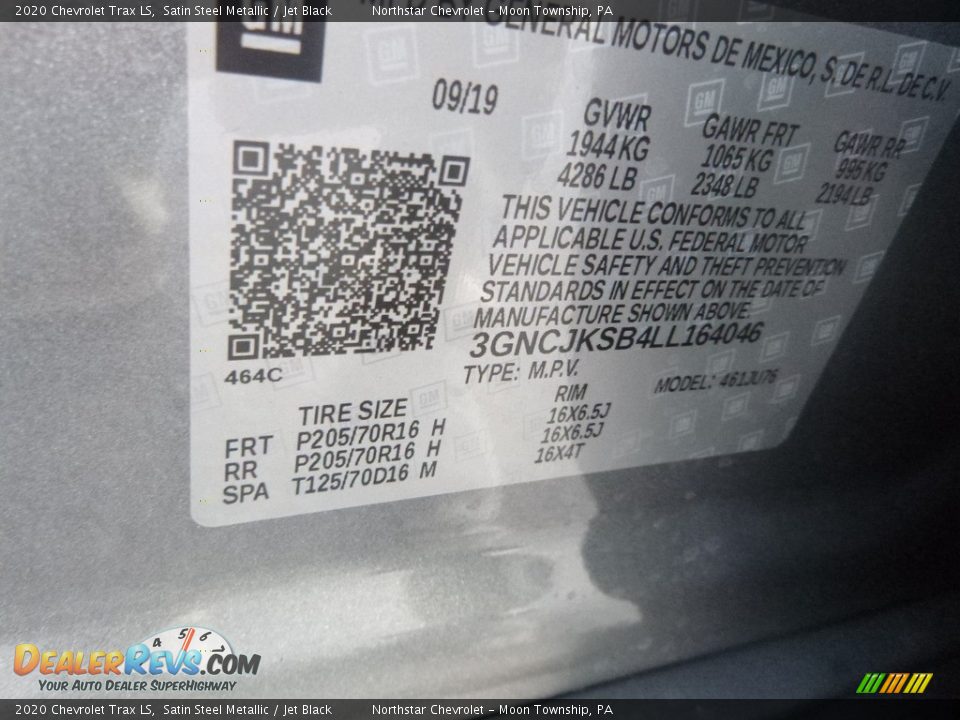 2020 Chevrolet Trax LS Satin Steel Metallic / Jet Black Photo #15
