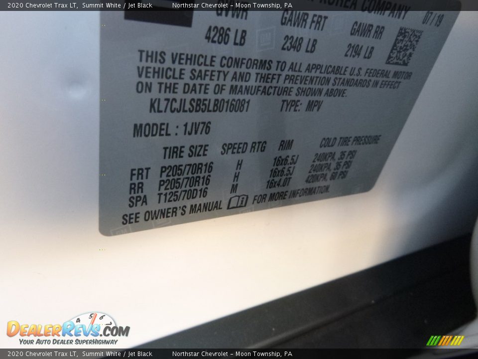 2020 Chevrolet Trax LT Summit White / Jet Black Photo #15