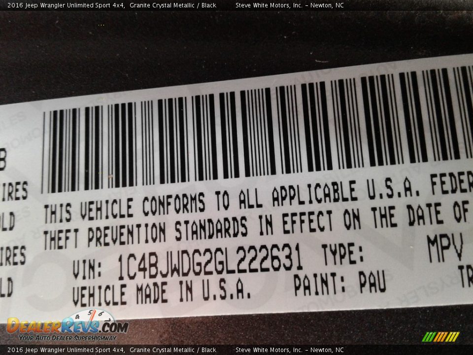 2016 Jeep Wrangler Unlimited Sport 4x4 Granite Crystal Metallic / Black Photo #29
