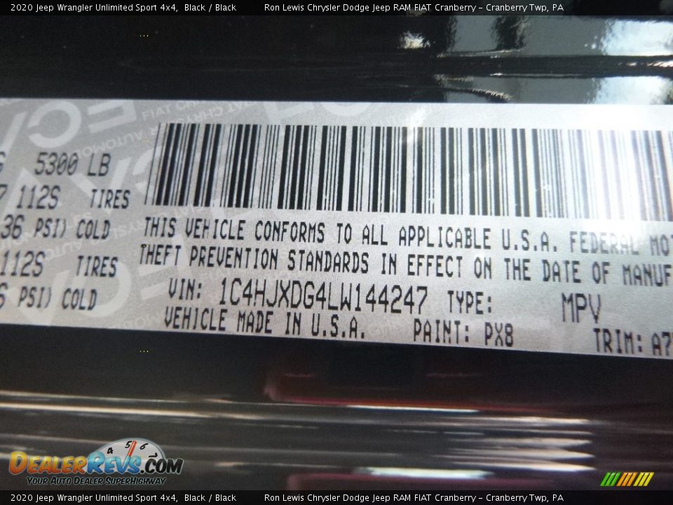 2020 Jeep Wrangler Unlimited Sport 4x4 Black / Black Photo #15