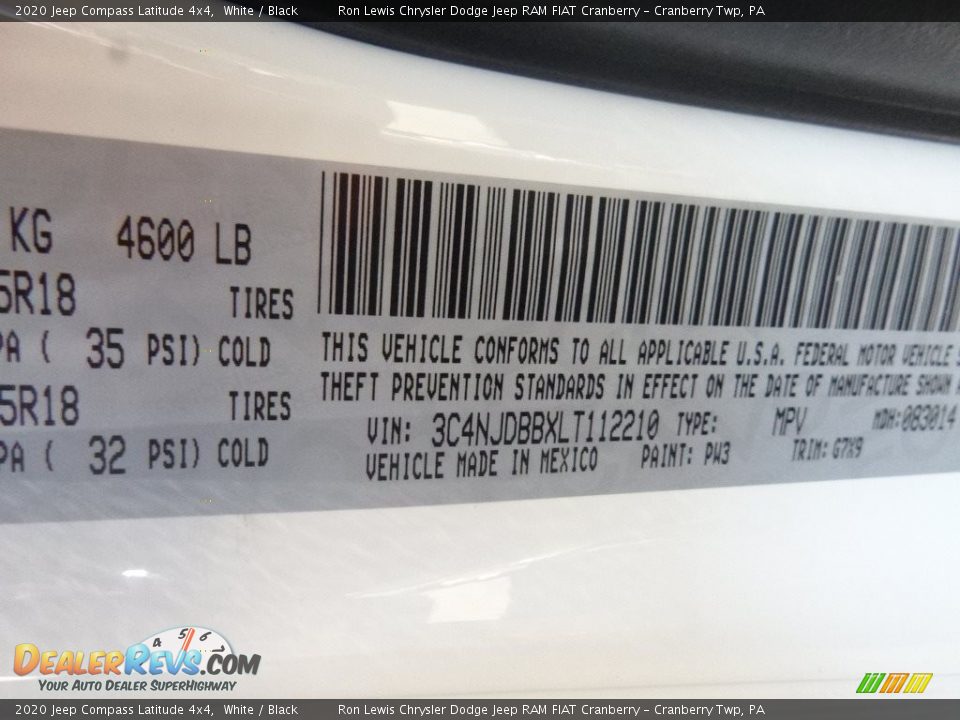 2020 Jeep Compass Latitude 4x4 White / Black Photo #13