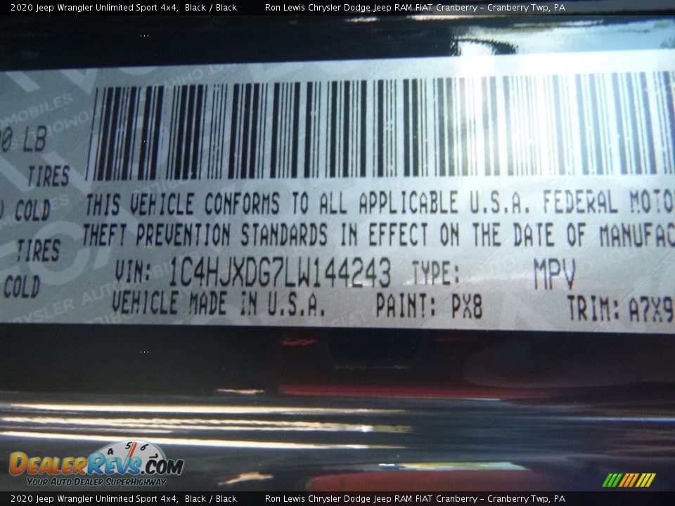 2020 Jeep Wrangler Unlimited Sport 4x4 Black / Black Photo #14