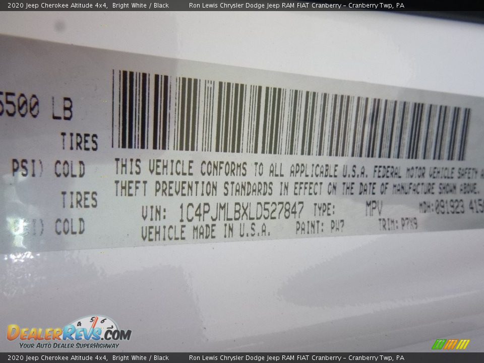 2020 Jeep Cherokee Altitude 4x4 Bright White / Black Photo #16