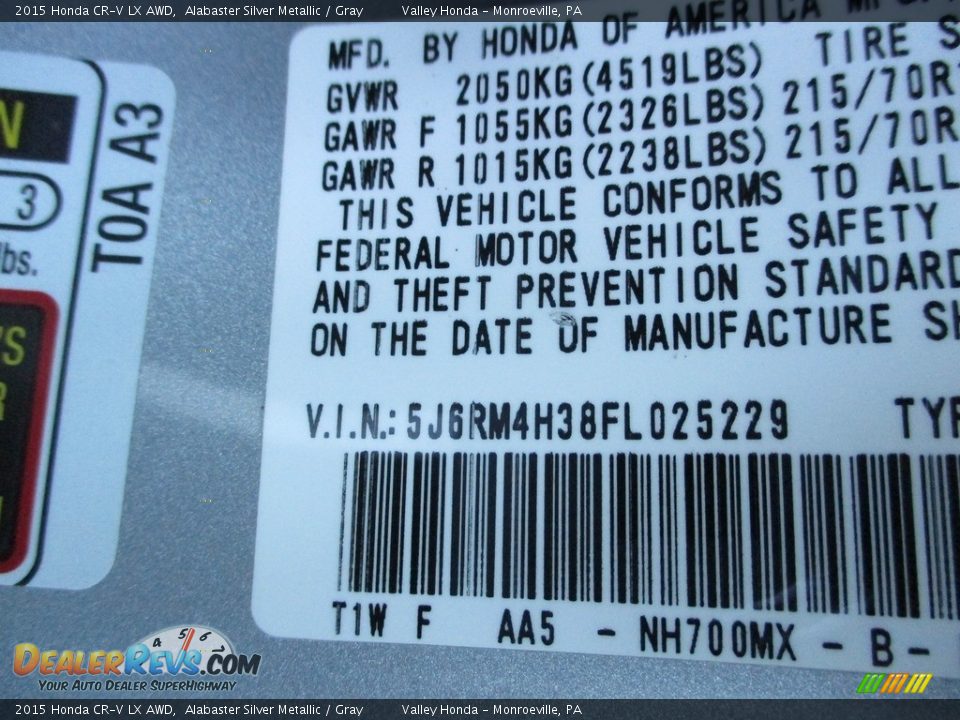 2015 Honda CR-V LX AWD Alabaster Silver Metallic / Gray Photo #19