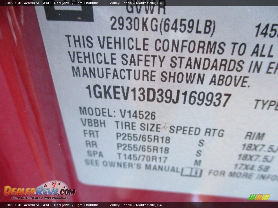2009 GMC Acadia SLE AWD Red Jewel / Light Titanium Photo #19
