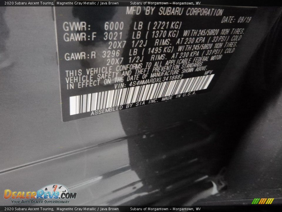2020 Subaru Ascent Touring Magnetite Gray Metallic / Java Brown Photo #13