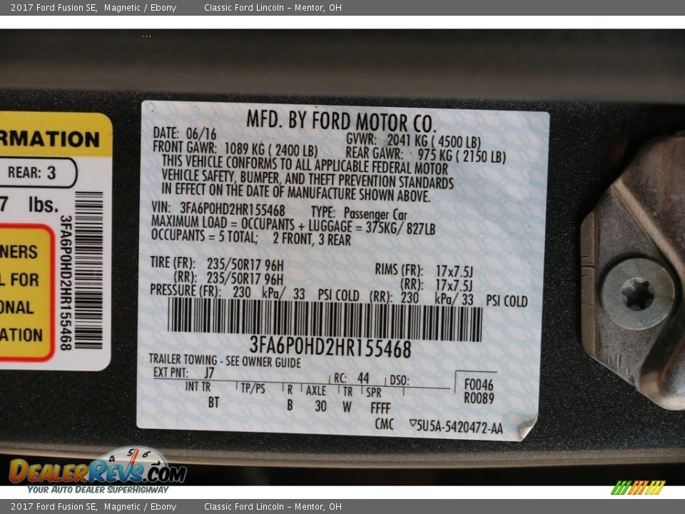 2017 Ford Fusion SE Magnetic / Ebony Photo #22