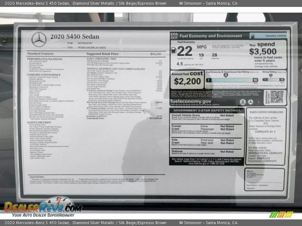 2020 Mercedes-Benz S 450 Sedan Diamond Silver Metallic / Silk Beige/Espresso Brown Photo #10