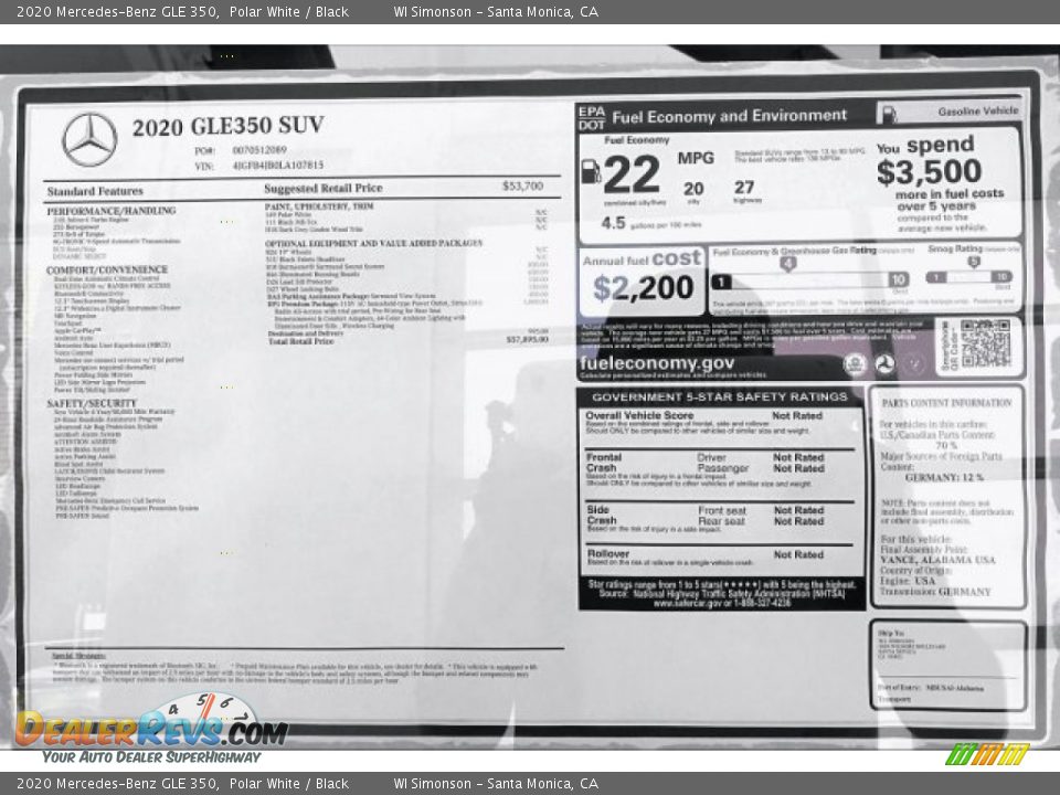 2020 Mercedes-Benz GLE 350 Polar White / Black Photo #10