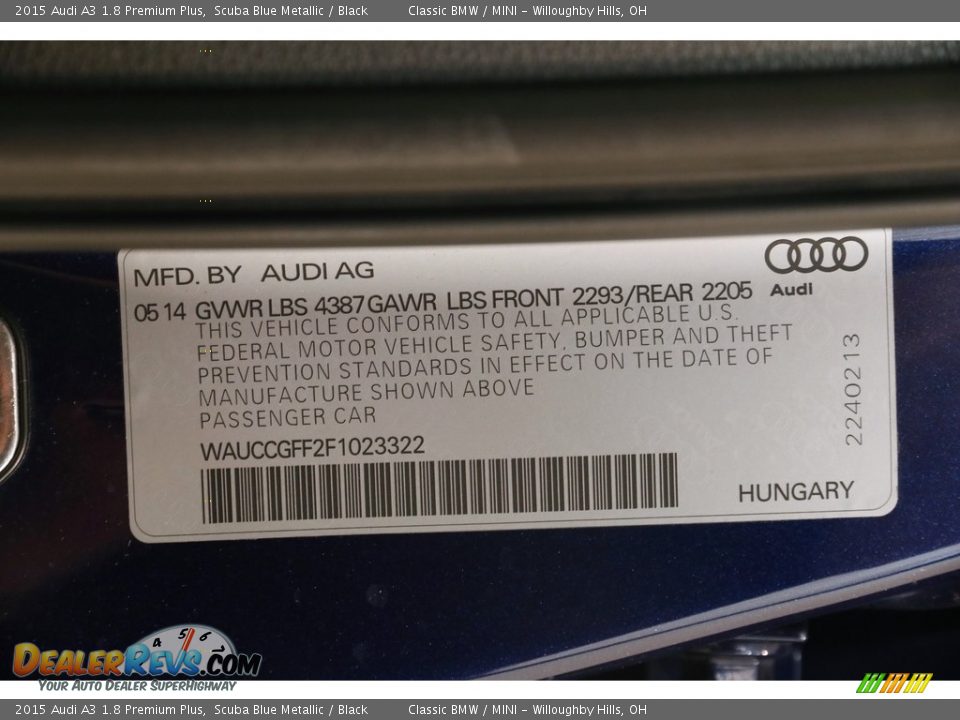 2015 Audi A3 1.8 Premium Plus Scuba Blue Metallic / Black Photo #21