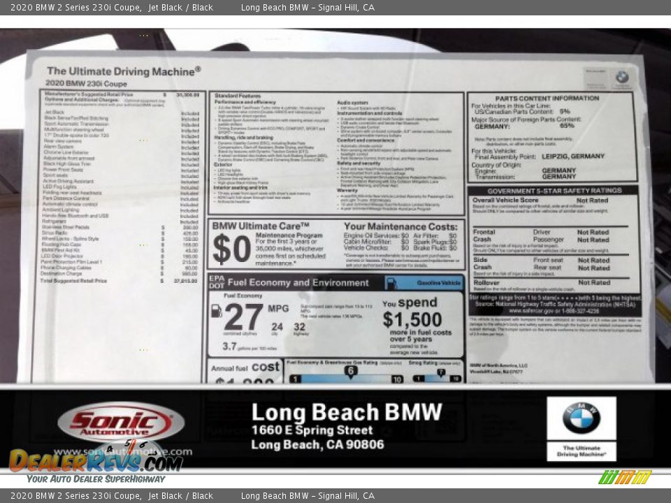 2020 BMW 2 Series 230i Coupe Jet Black / Black Photo #10