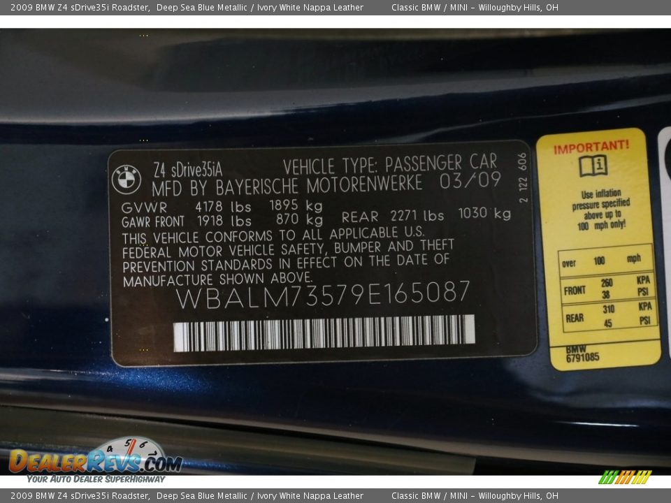 2009 BMW Z4 sDrive35i Roadster Deep Sea Blue Metallic / Ivory White Nappa Leather Photo #19