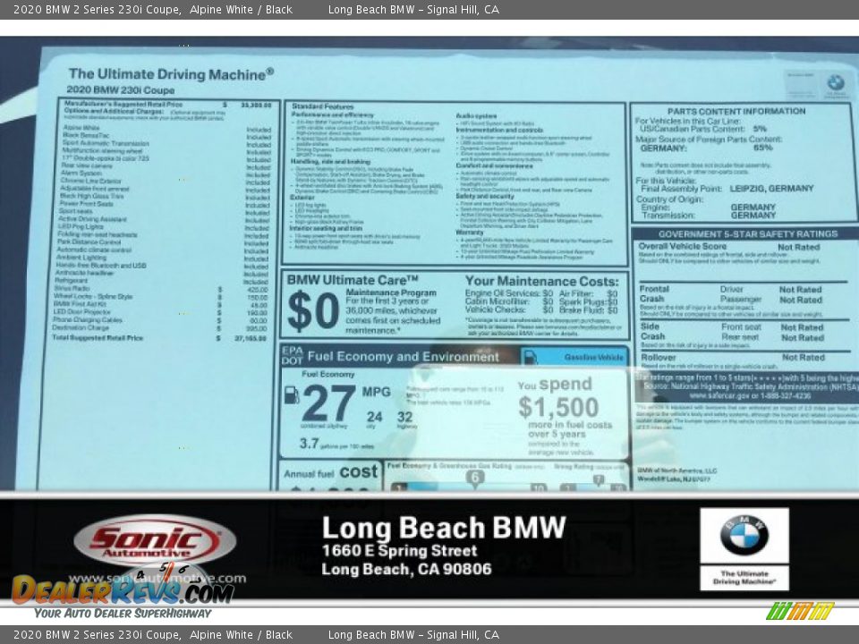 2020 BMW 2 Series 230i Coupe Alpine White / Black Photo #10