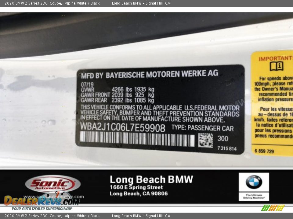 2020 BMW 2 Series 230i Coupe Alpine White / Black Photo #11