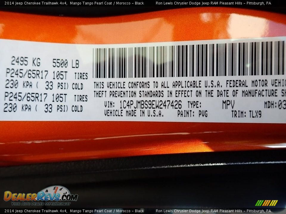 2014 Jeep Cherokee Trailhawk 4x4 Mango Tango Pearl Coat / Morocco - Black Photo #16