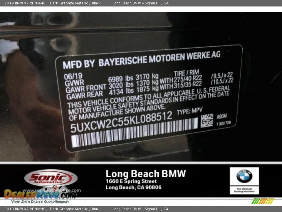 2019 BMW X7 xDrive40i Dark Graphite Metallic / Black Photo #11