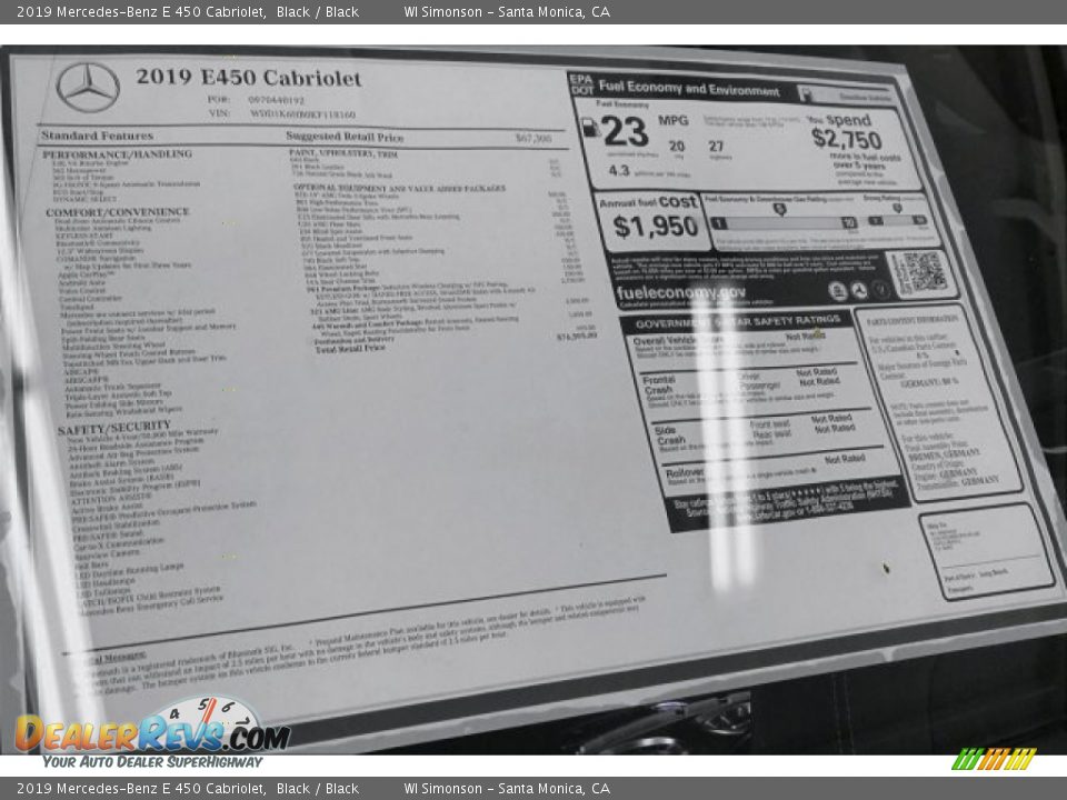 2019 Mercedes-Benz E 450 Cabriolet Black / Black Photo #10