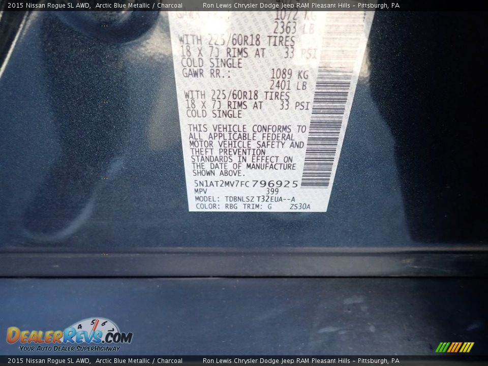 2015 Nissan Rogue SL AWD Arctic Blue Metallic / Charcoal Photo #16