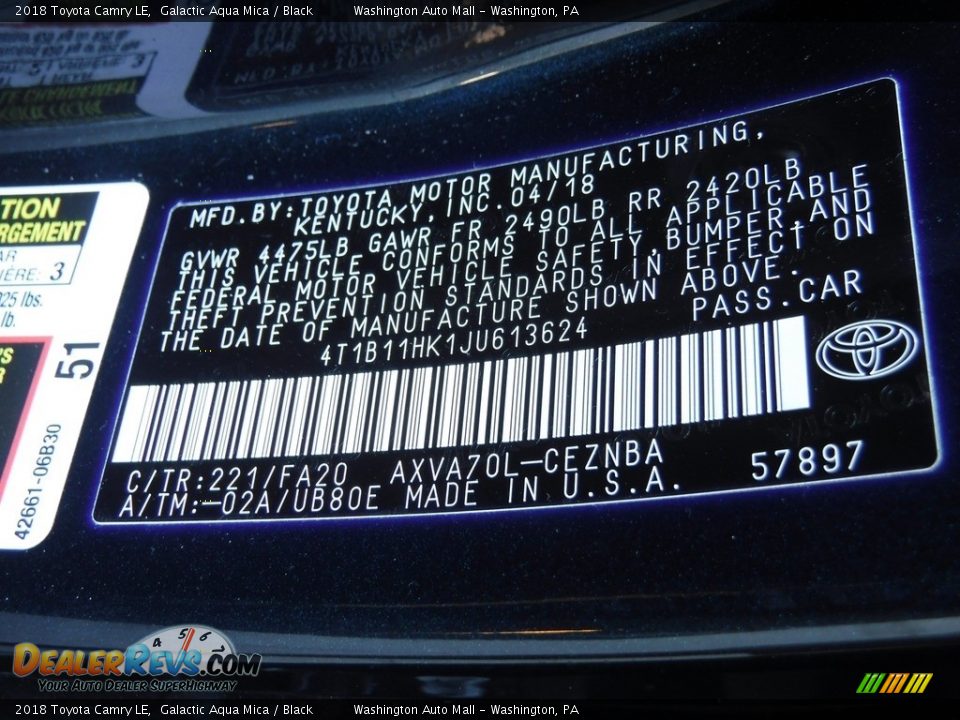 2018 Toyota Camry LE Galactic Aqua Mica / Black Photo #24