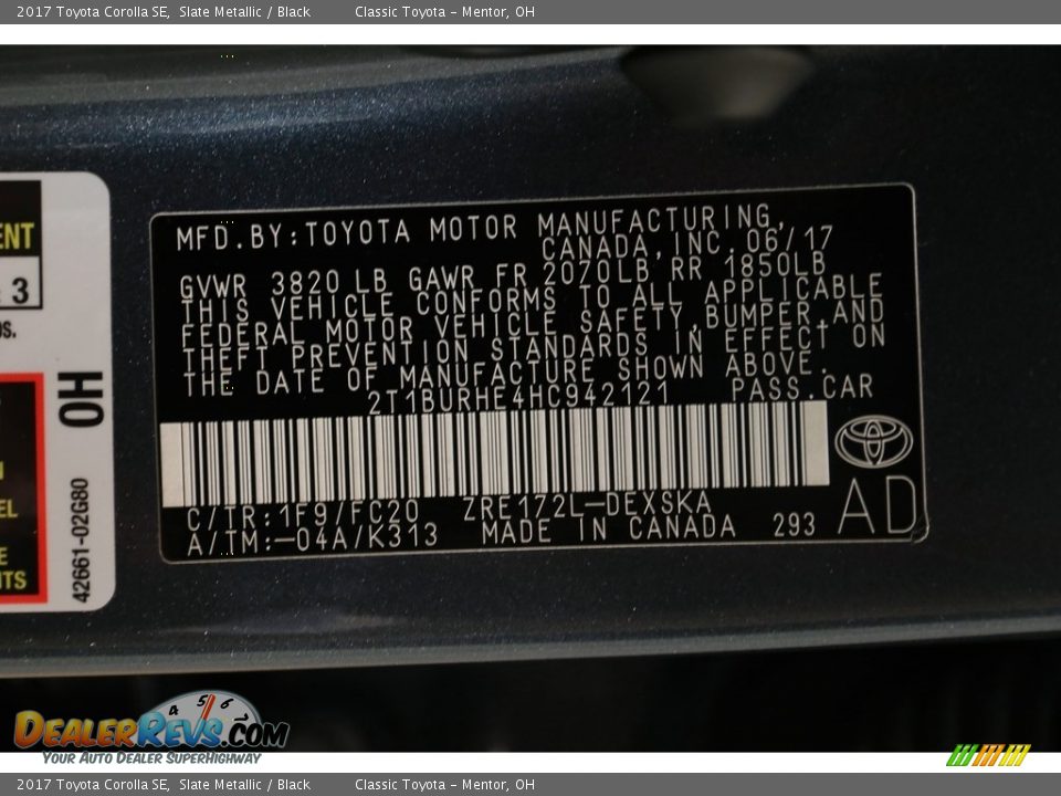 2017 Toyota Corolla SE Slate Metallic / Black Photo #18