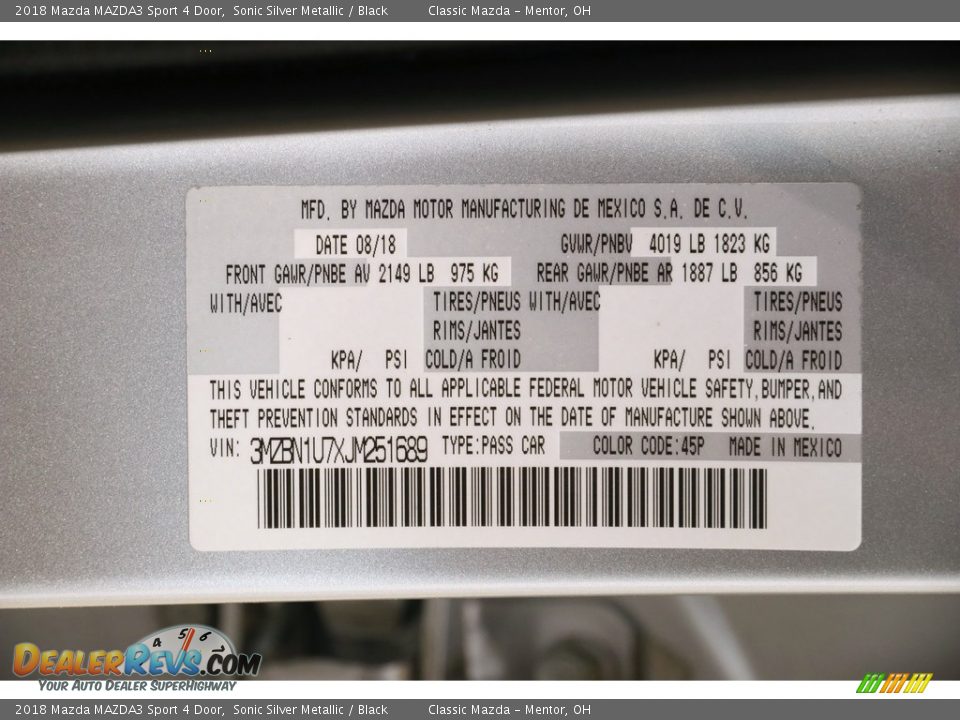 2018 Mazda MAZDA3 Sport 4 Door Sonic Silver Metallic / Black Photo #17