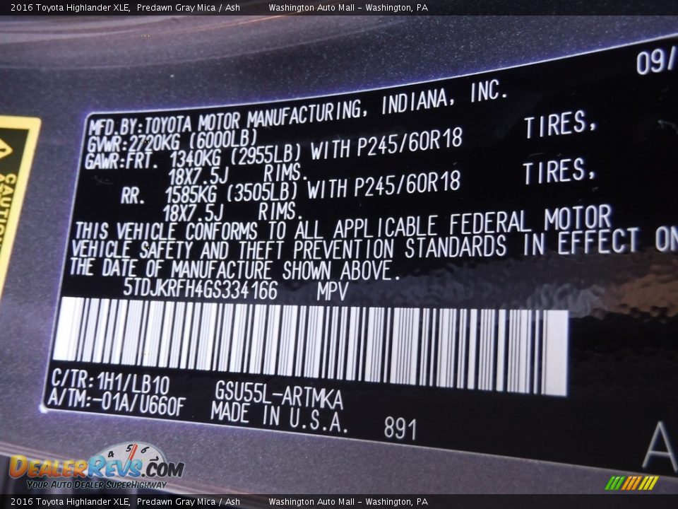2016 Toyota Highlander XLE Predawn Gray Mica / Ash Photo #29