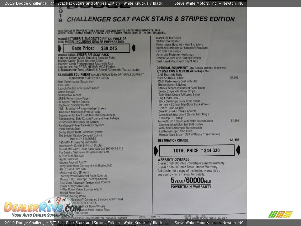 2019 Dodge Challenger R/T Scat Pack Stars and Stripes Edition White Knuckle / Black Photo #35